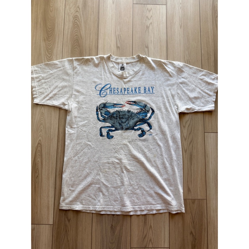 1990s Vintage Lee Chesapeake Bay T Shirt Mens XL Grey Blue Crab Graphic USA Made